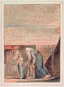 Jerusalém &39;Highgates heights und Hampstead ..&39;, placa 84, de &39;Jerusalem a emanação do Albion gigante&39; por William Blake (1757-1827), 1804-20 (relevo gravura com caneta, wc e ouro) de William Blake